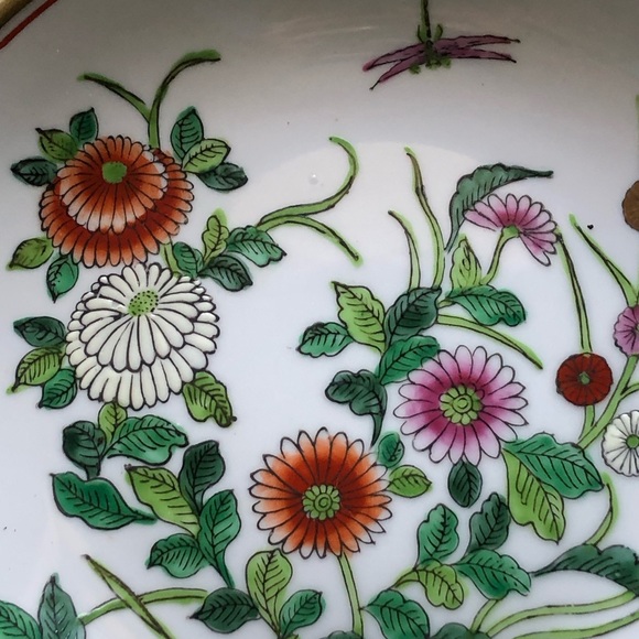 6427 Japanese Porcelain Decorative Bowl Hand Painted Horchow Brass Encased - Picture 5 of 13